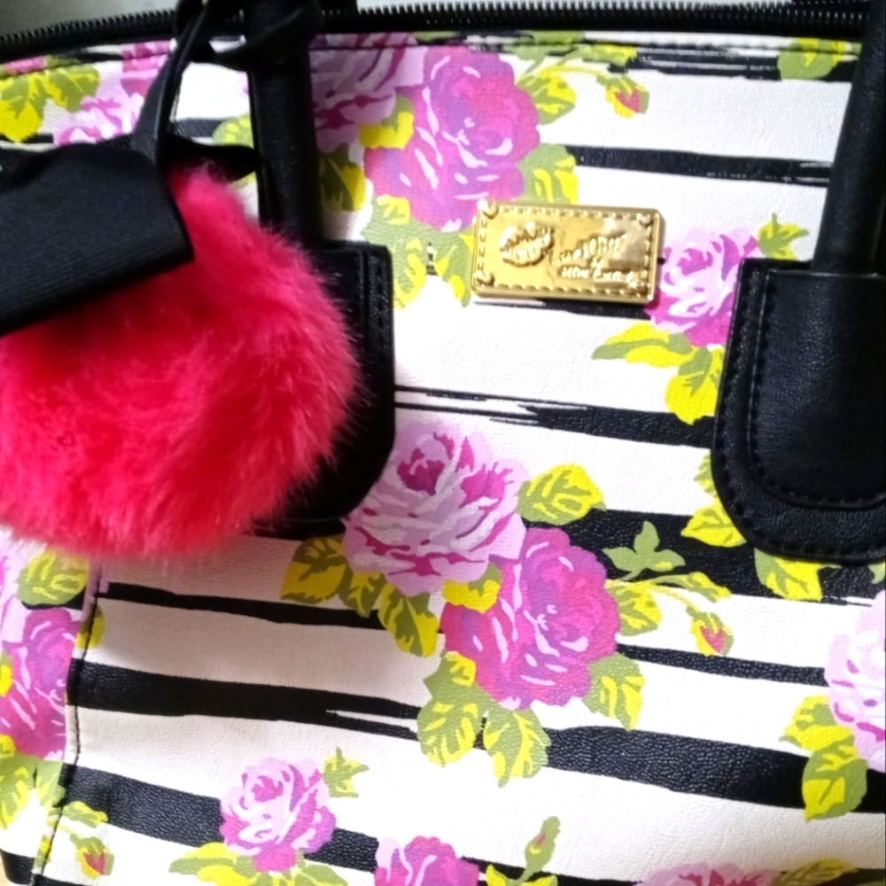 Betsey Johnson Floral Striped Kids Bag - Pink, Yellow, Black, White